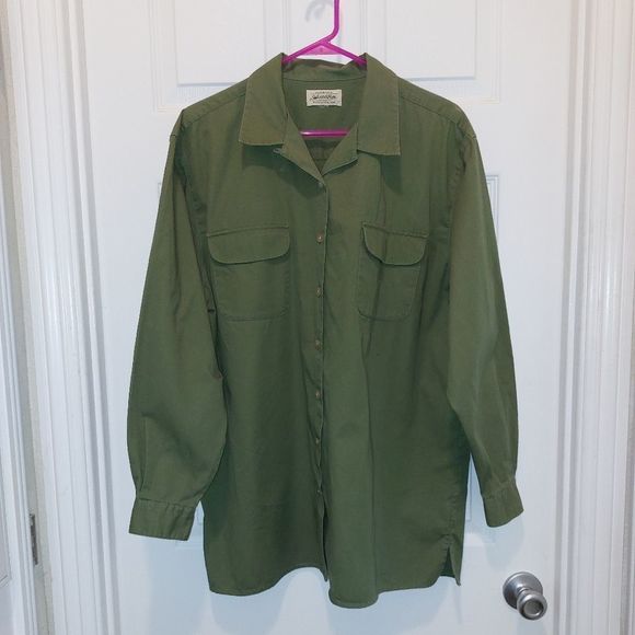 St. John's Bay Tops St Johns Bay Womens Green Button Up Longsleeve